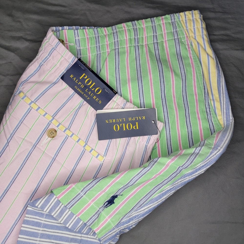 New Polo Ralph Lauren Colorblock Shorts Mens 2XL Striped Drawsting 6" Inseam NWT